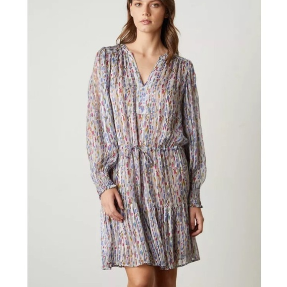 Velvet by Graham & Spencer Anastasia Printed Lurex Dress Long Sleeve Smocked S - Picture 5 of 16
